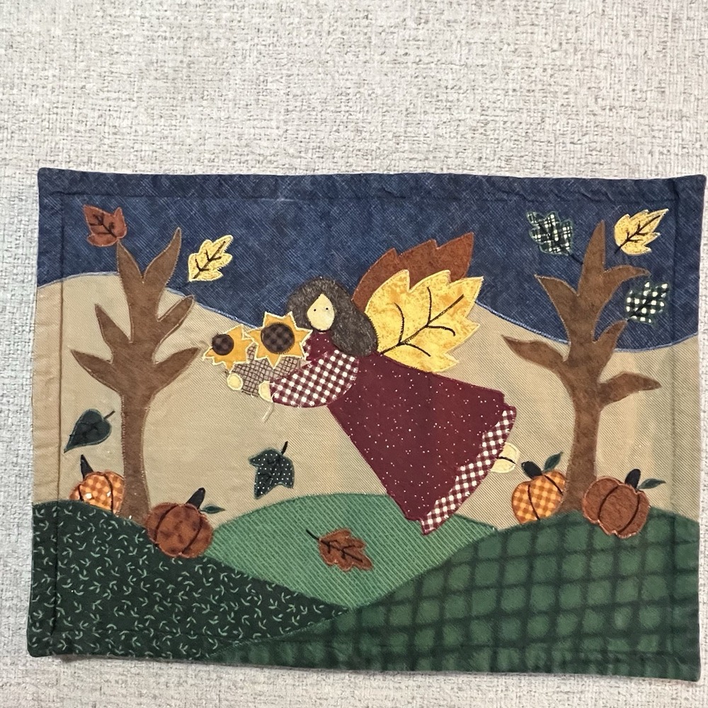 Set of 4 Autumn Fall Themed Placemats Appliqué Angel Harvest Folk Art